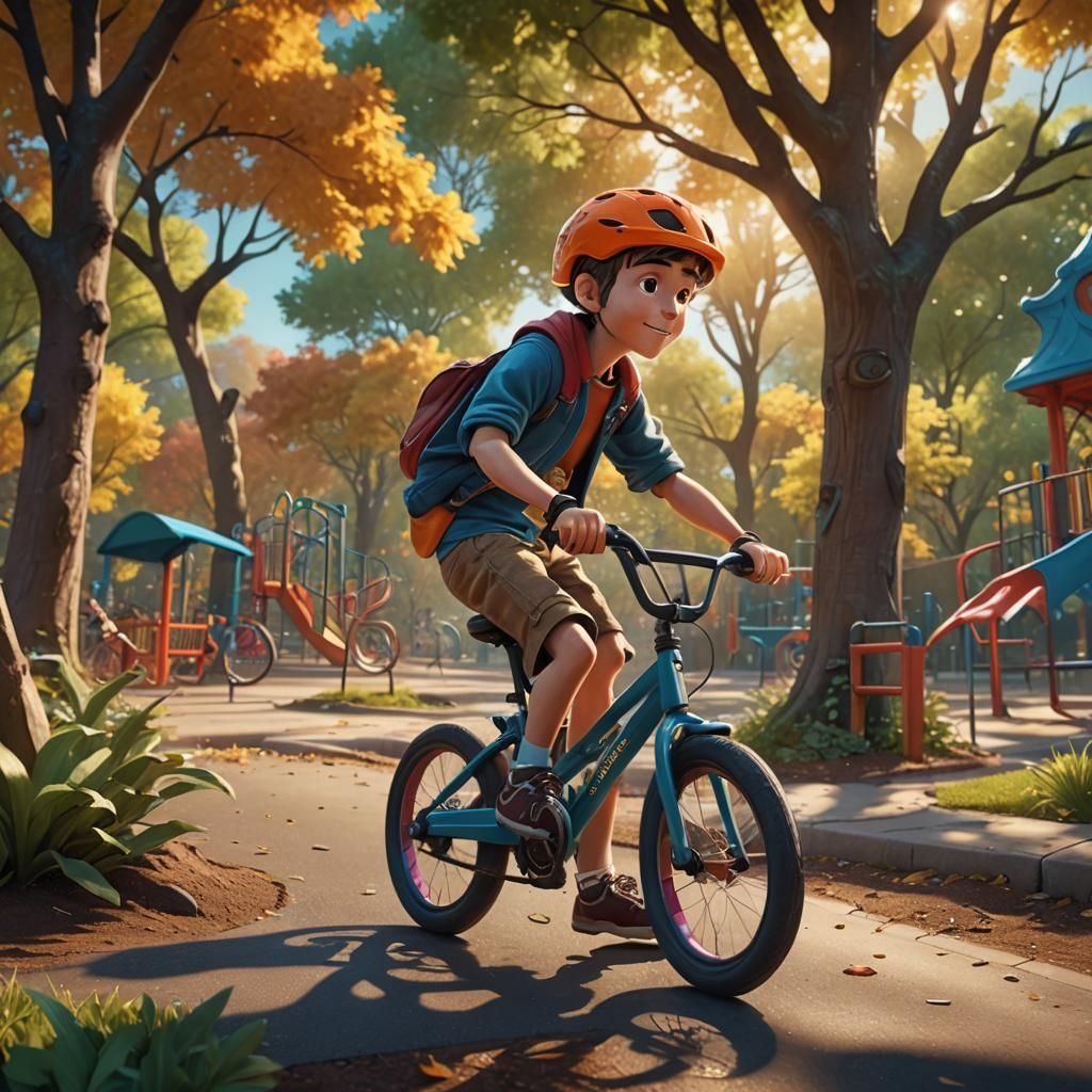 Whimsical Boy on Bike: Concept Art in Unreal Engine 5 Style