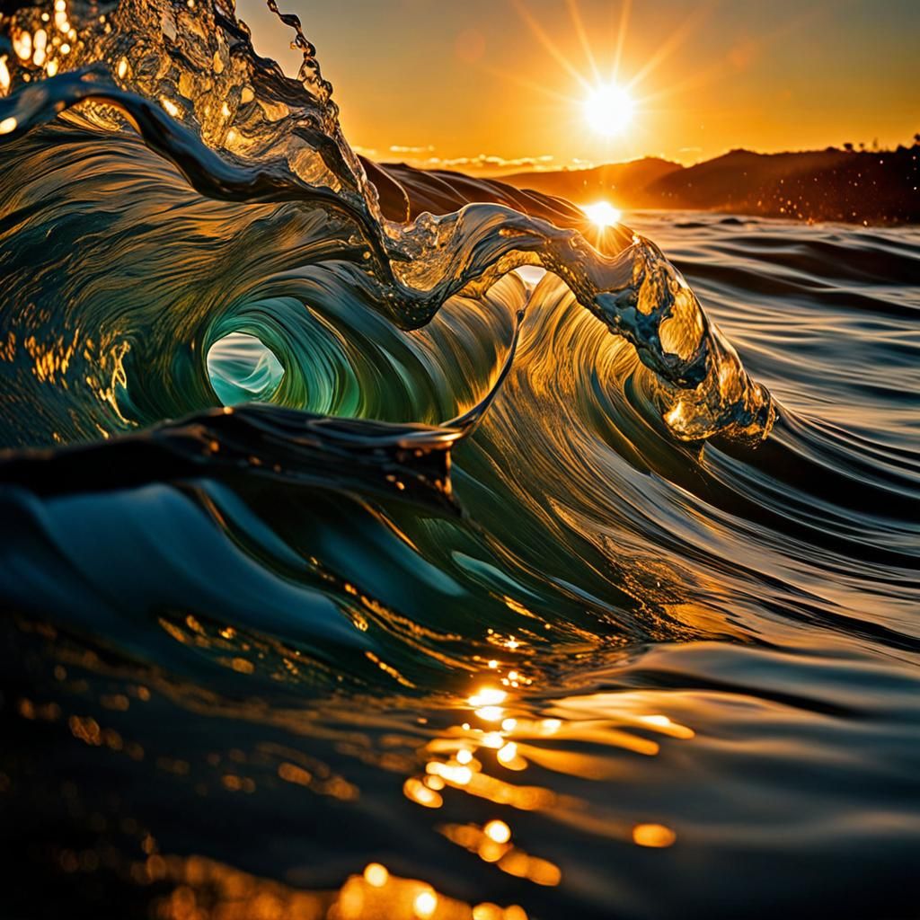 Glassy Ocean Waves at Sunset
