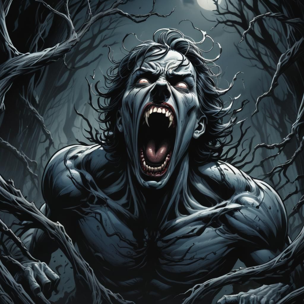 Tormented Figure Surrounded by Dark Shadows