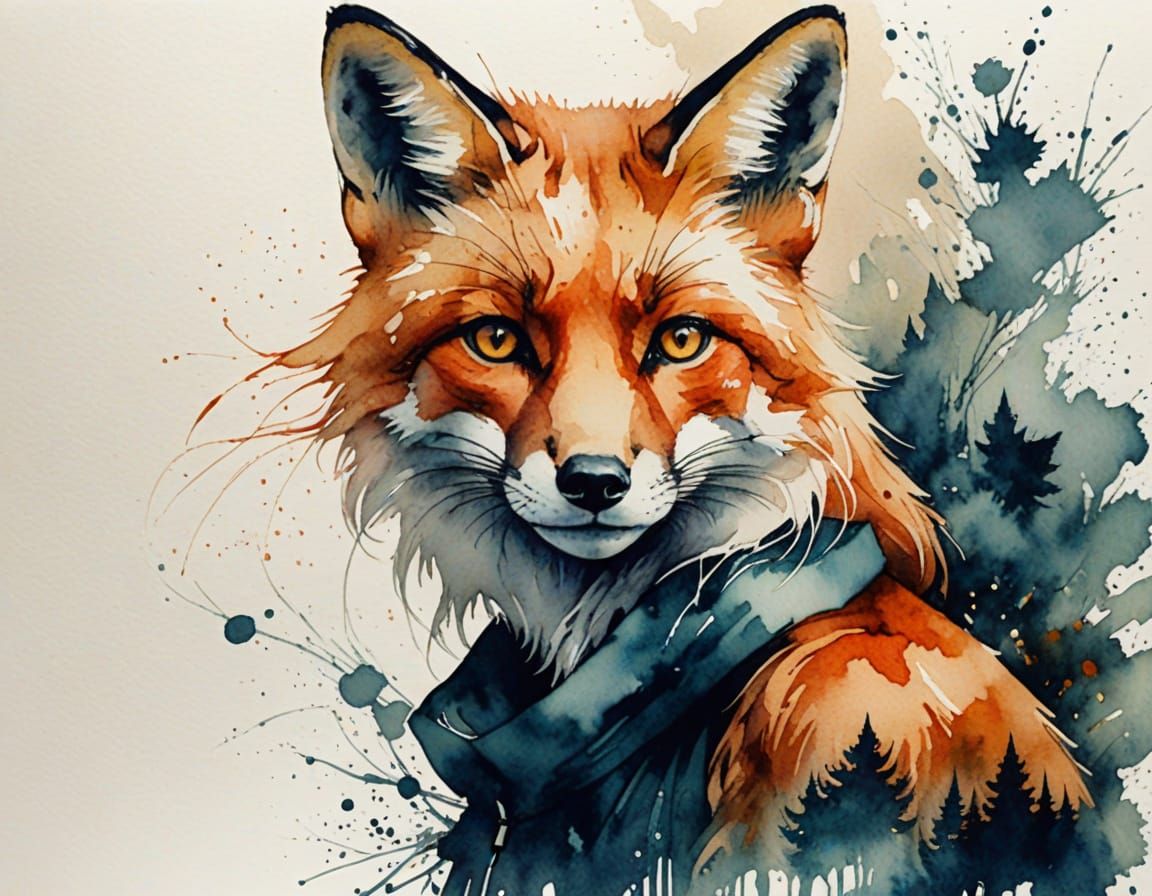 Ethereal Double Exposure Portrait of a Fox Woman