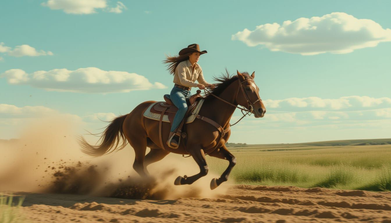 Cowgirl Rides at Full Speed: 35mm Film Aesthetic