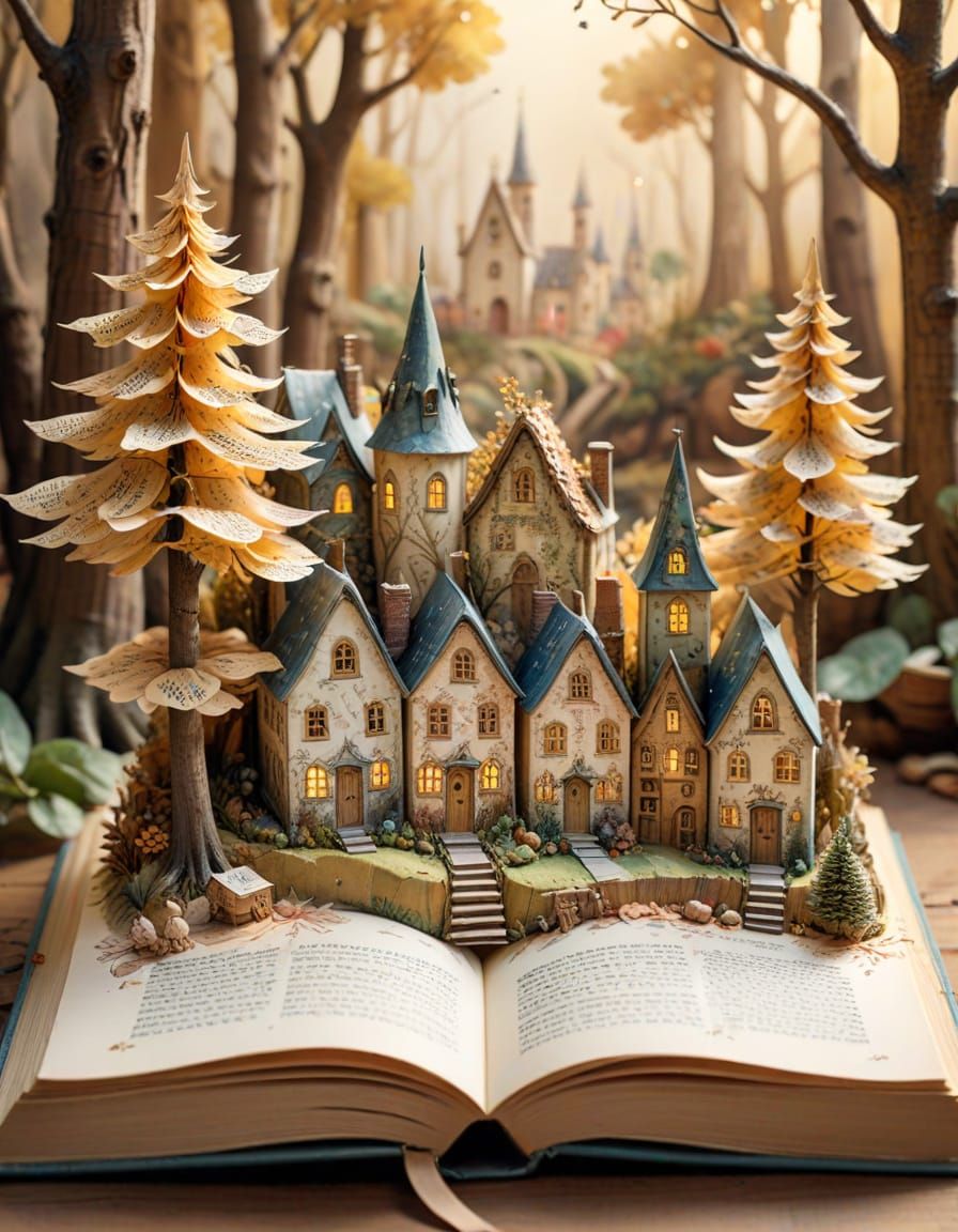 Enchanted Book Village: A Whimsical Fairytale Illustration