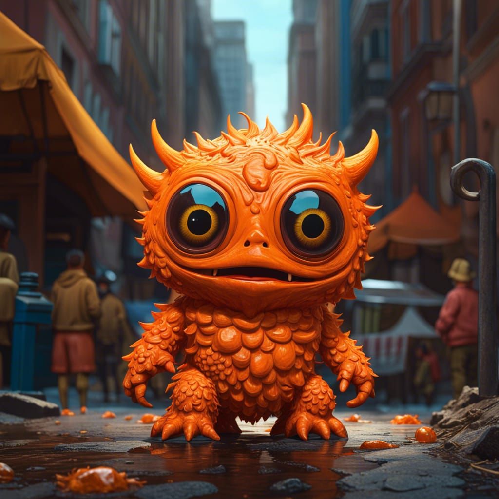 Adorable Chibi Orange Rock Monster in Streetwear