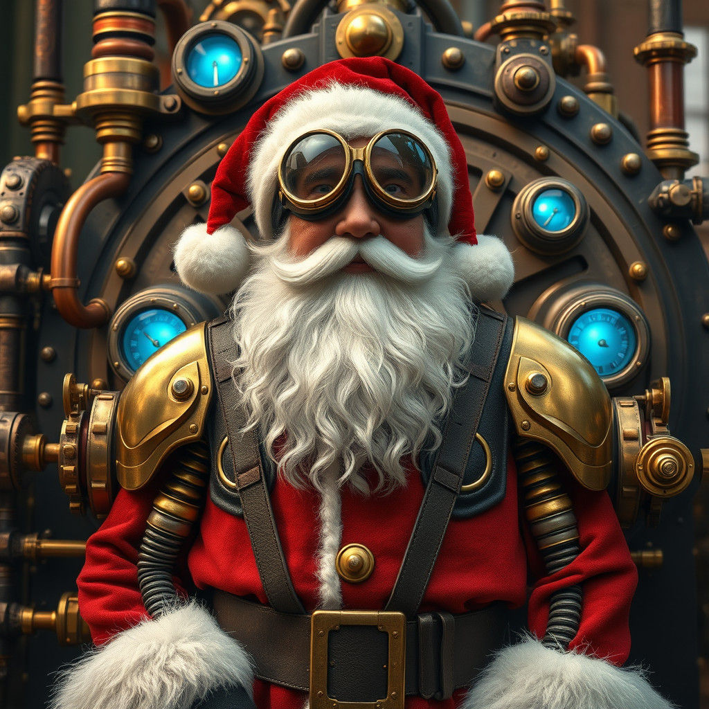 Victorian Steampunk Santa Claus in Brass-Plated Exoskeleton