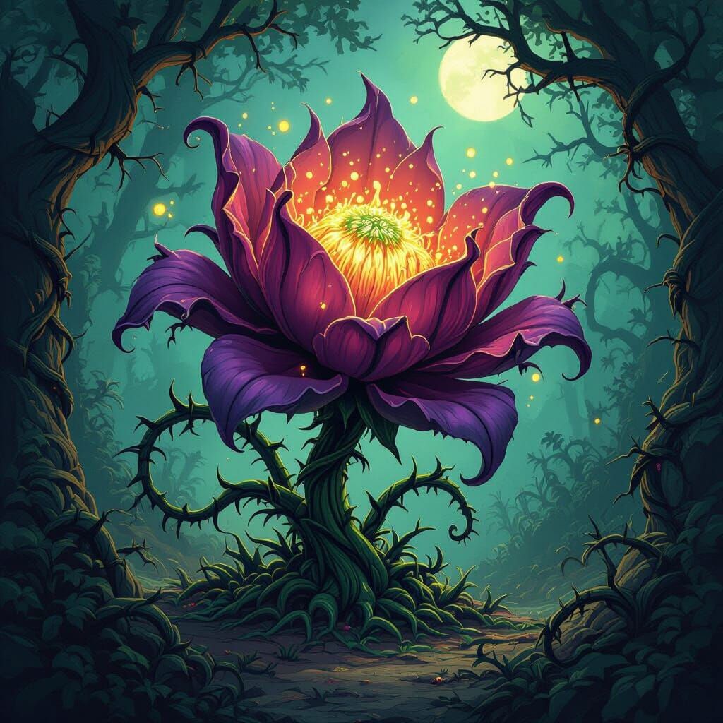 D&D Noxious Flower Monster in Dark Forest