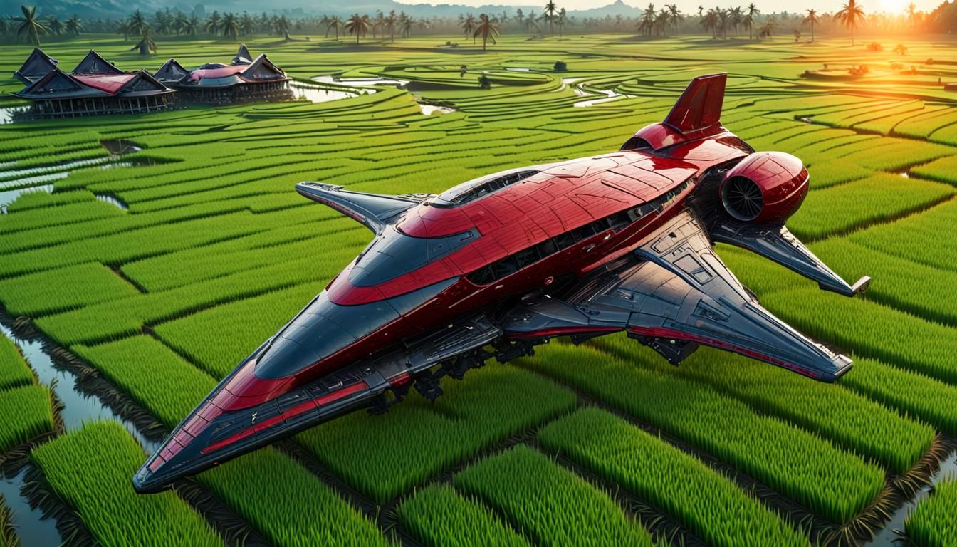 Crashed Starship City Cruiser in Rice Fields