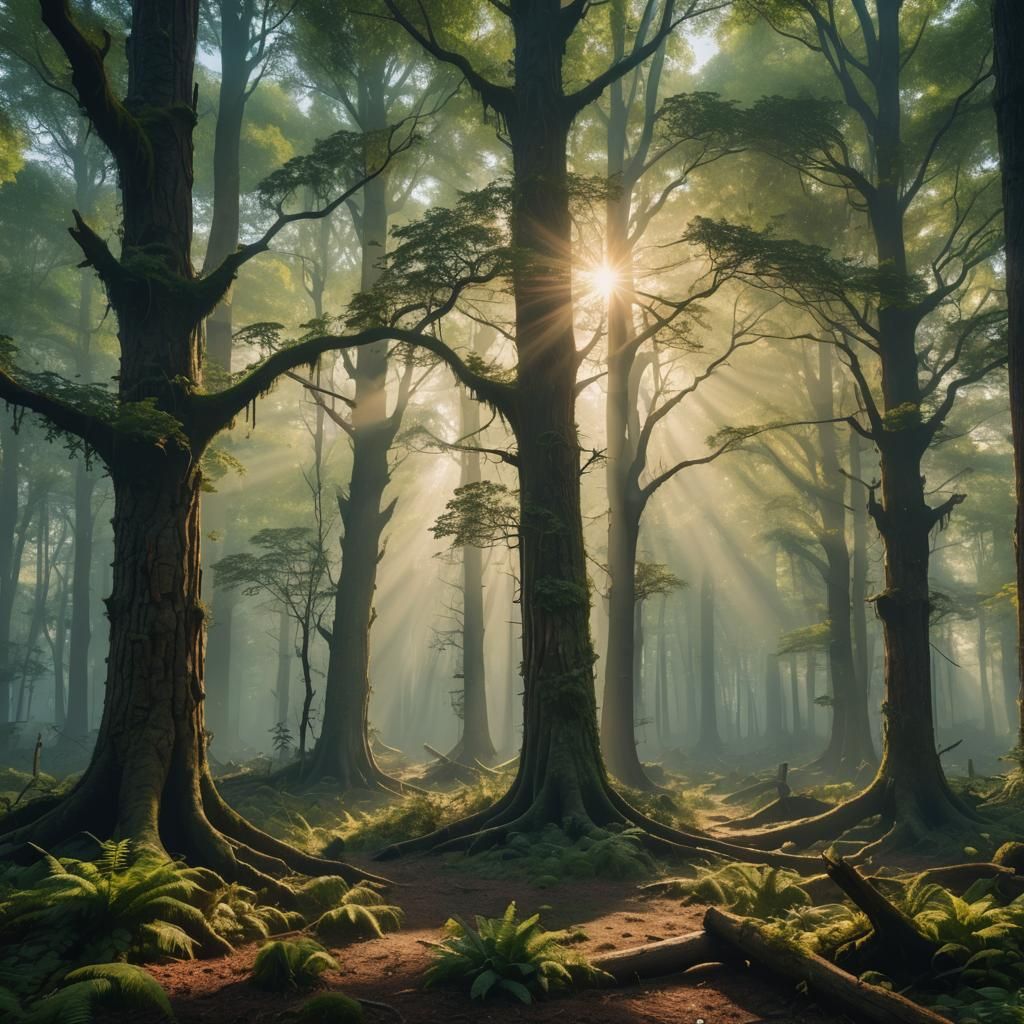 Mystical Forest with Glowing Plants, Matte Painting
