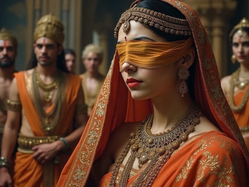 Gandhari's Sacrifice: A Raja Ravi Varma Inspired Scene