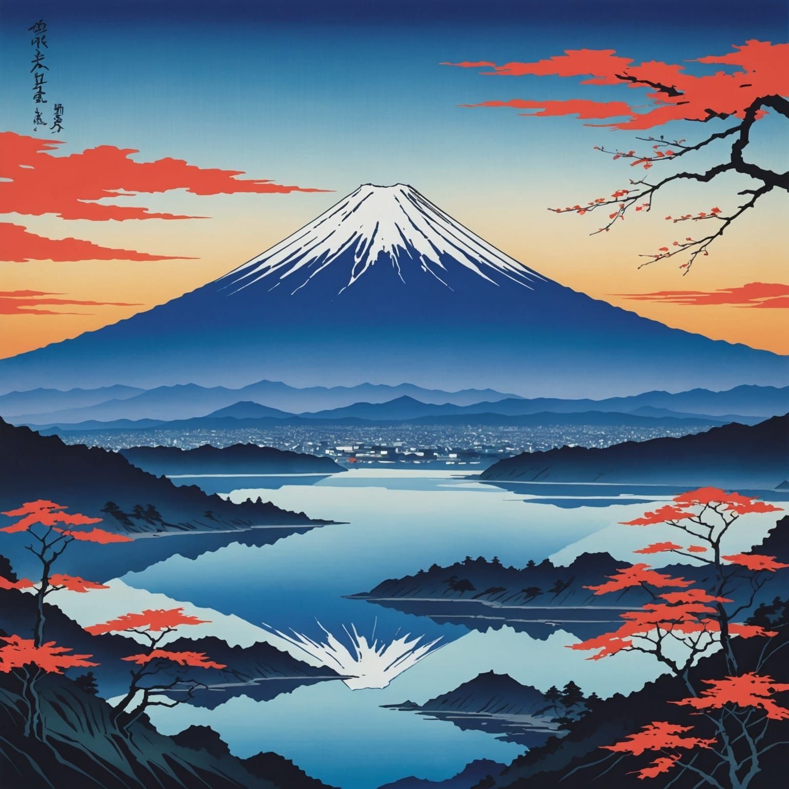 Mount Fuji Landscape in Ukiyo-e Style