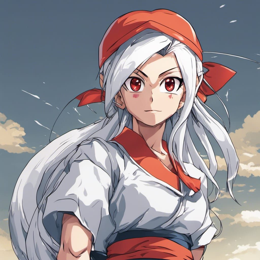 Anime Girl with Red and White Hair, Dragonball Style