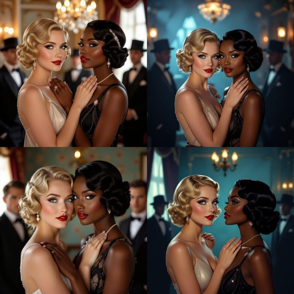 1920s Brothel Scene: Women in Realistic Portrait