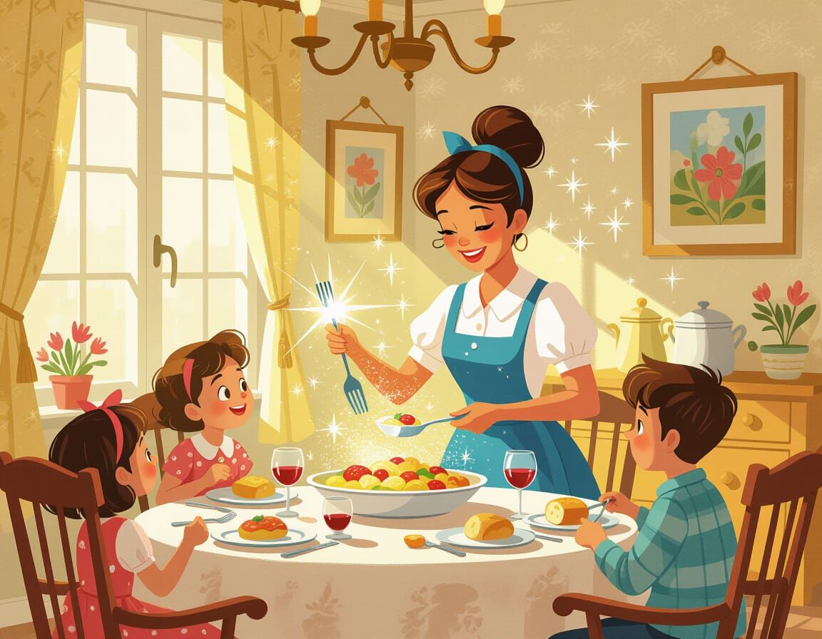 Magical Domestic Worker Serves Feast in Whimsical Children's...