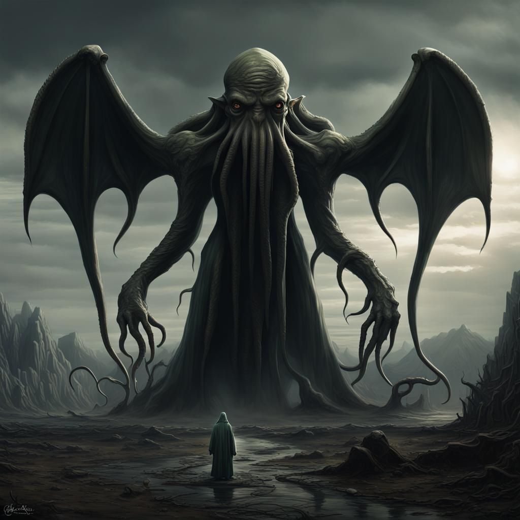 Cthulhu in Wasteland: Gothic Dark Fantasy Concept Art