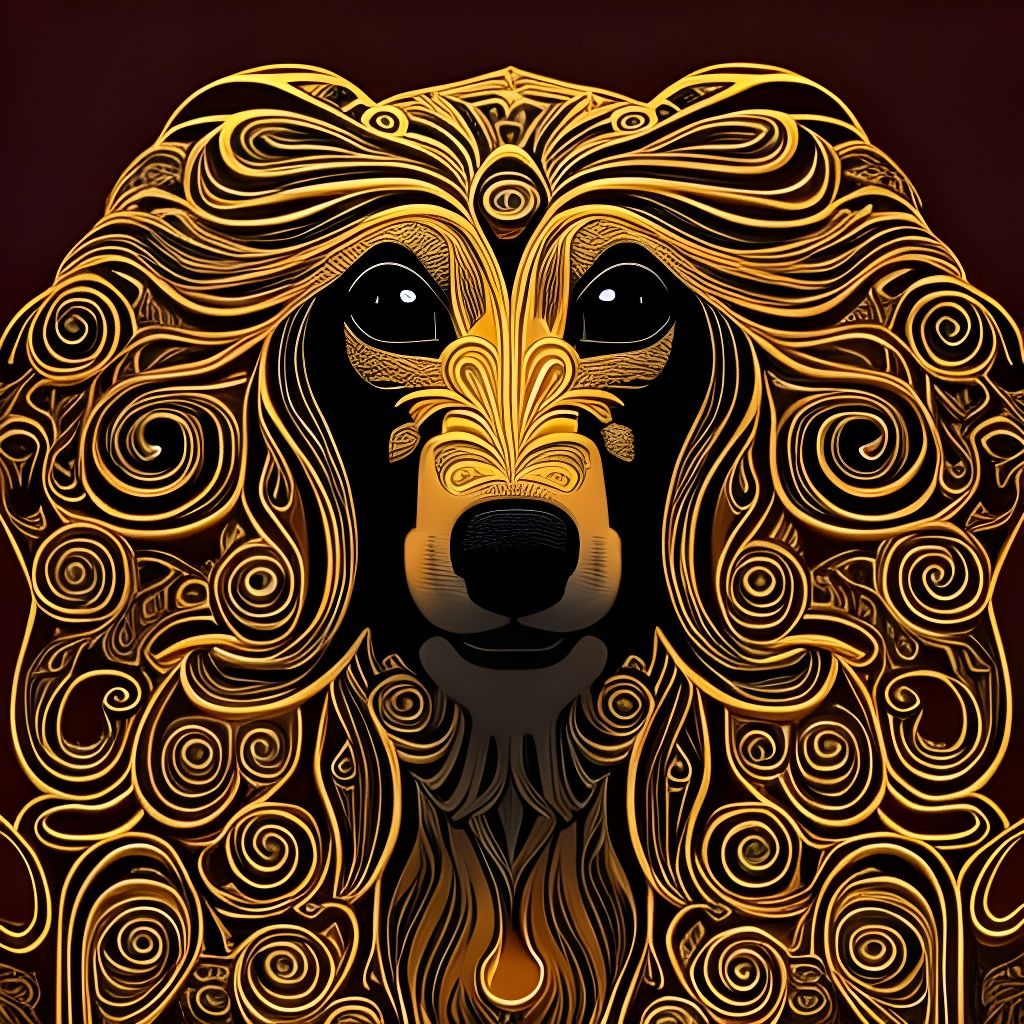 Long-Haired Dachshund Portrait with Bronze Outlines
