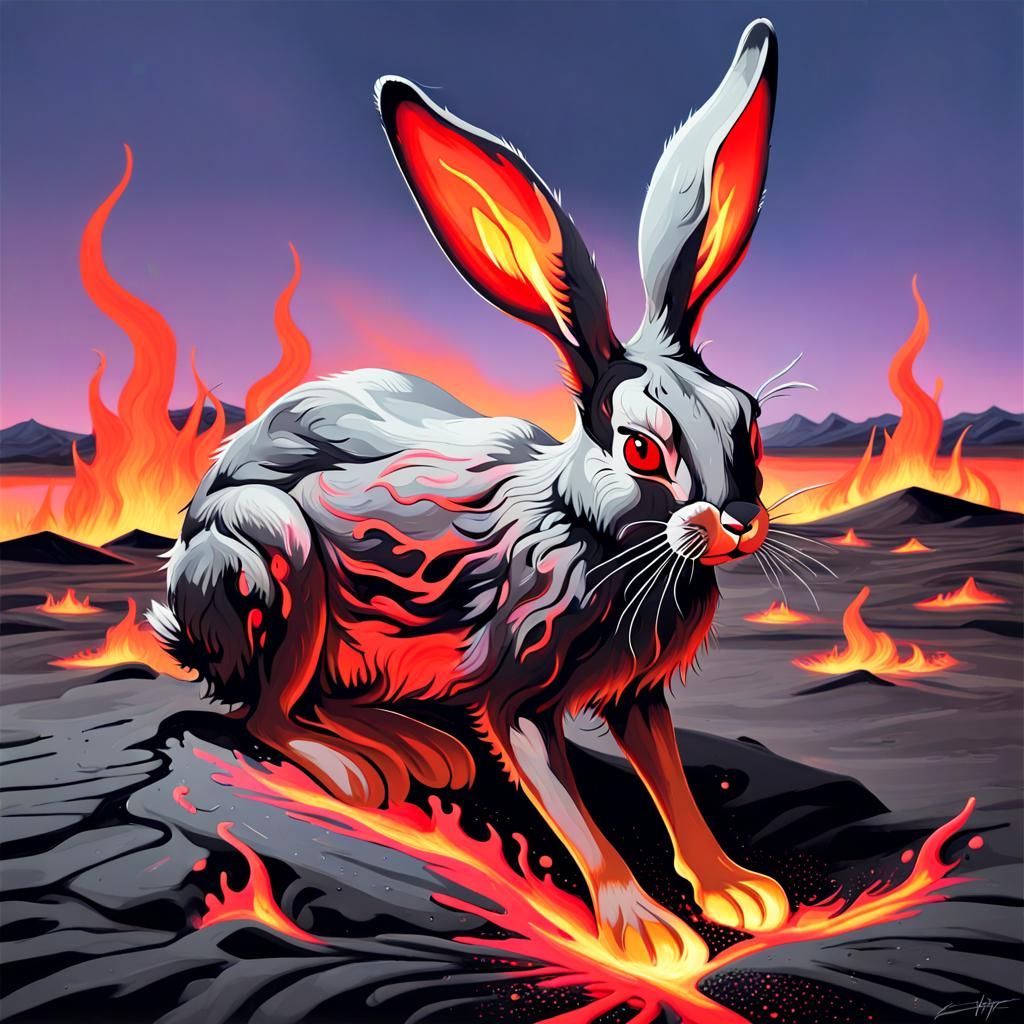 Flaming Hare in Black Desert Graffiti Art