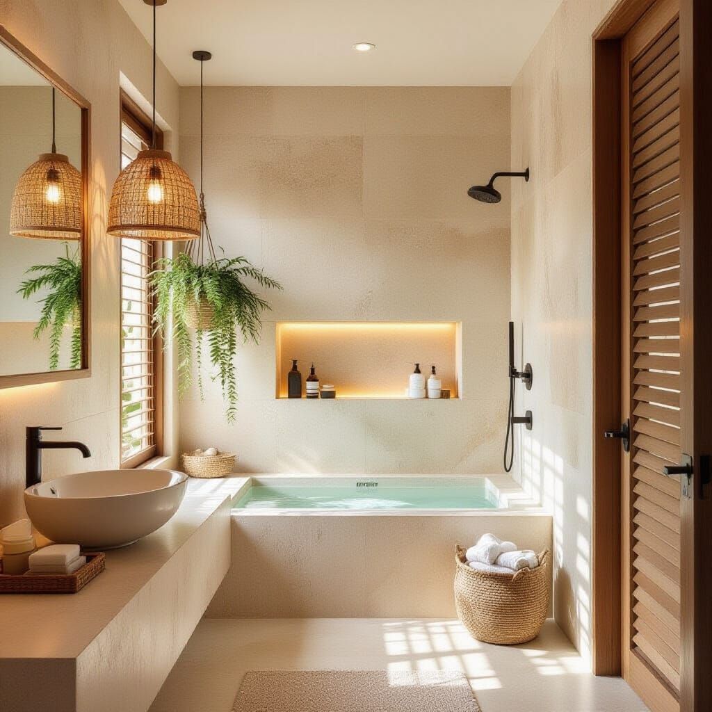 Serene Tropical Spa Bathroom Interior Design