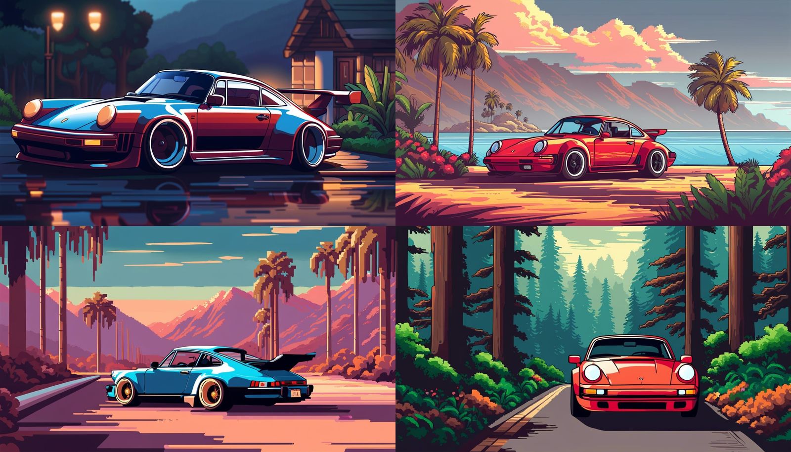Porsche in California: 8-Bit Pixel Art