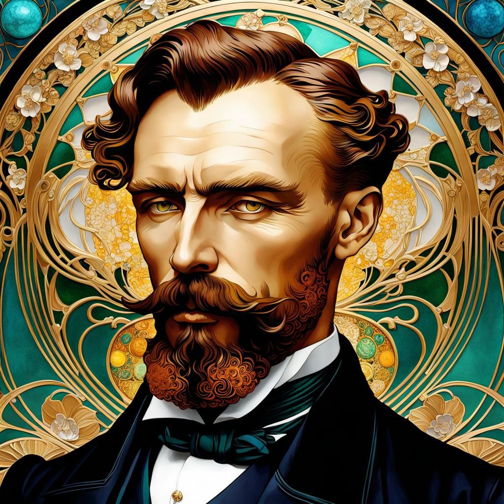 Art Nouveau Portrait with Architectural Elements