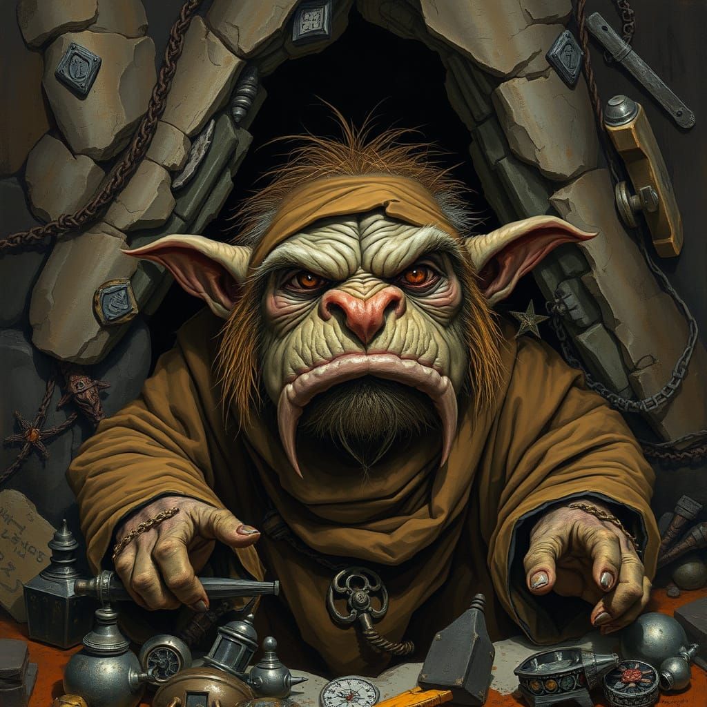 Grumpy Troll Guarding a Treasure Cave