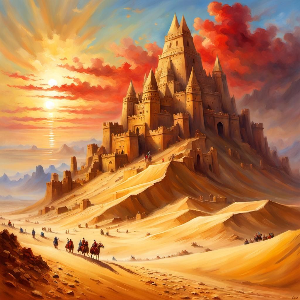 Epic Medieval Sandcastle in Desert Landscape