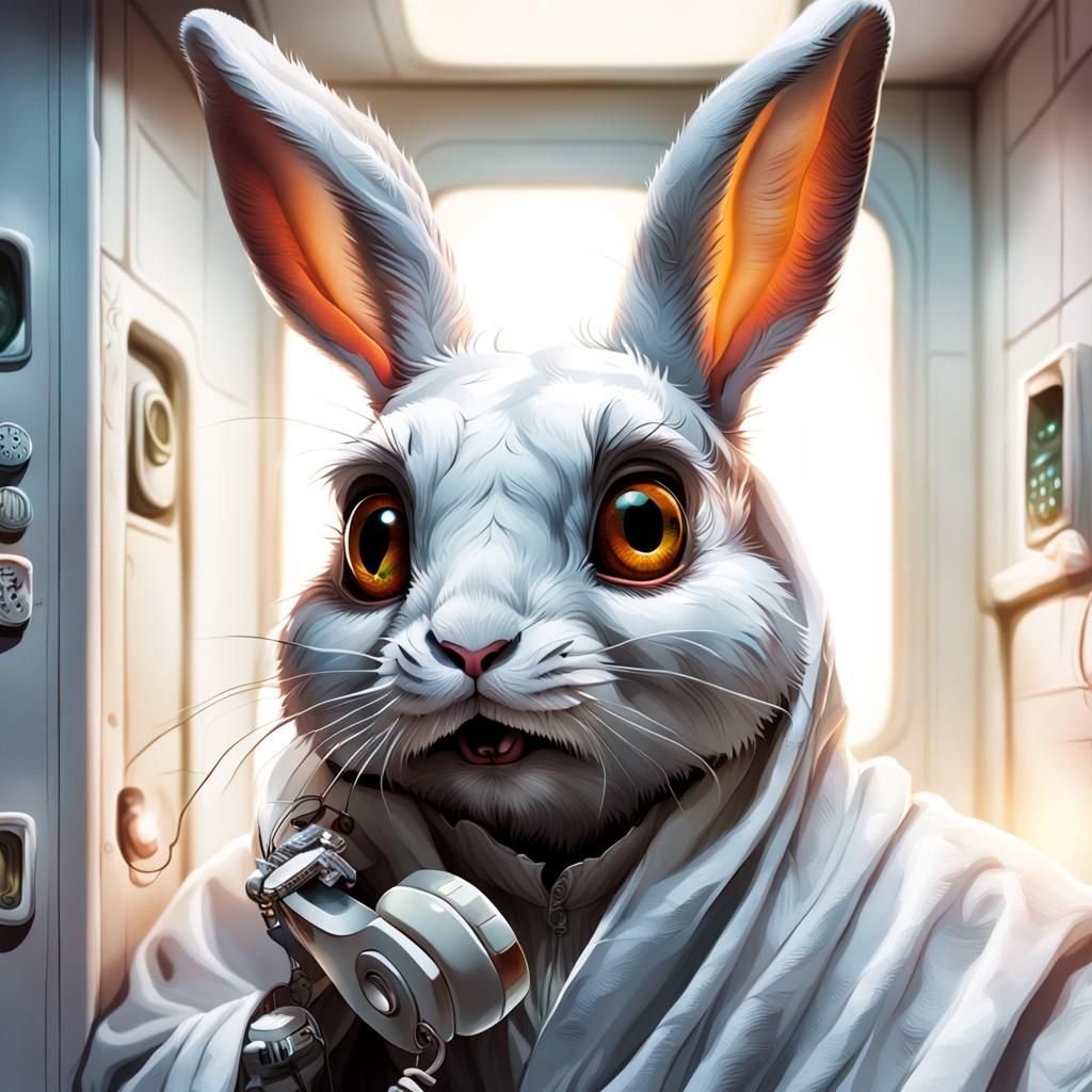 Rabbit in Ghost Sheet, Hyper-Realistic Concept Art