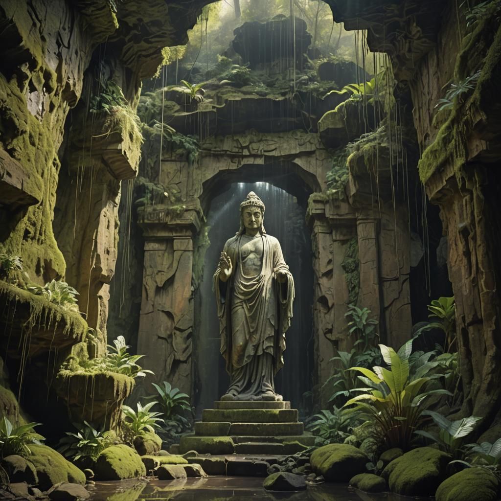 Majestic Jungle Canyon Temple in Pencil Art