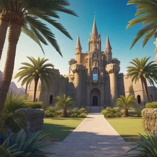 Desert Oasis: Ancient Castle in Matte Painting Style