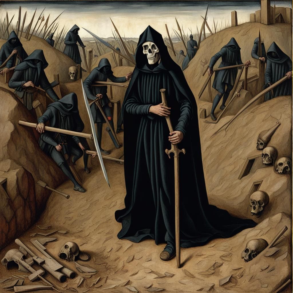 Grim Reaper in Trenches, Renaissance Style