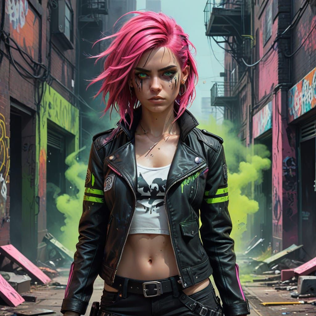 Cyberpunk Pirate Goddess in Neon-Lit Dystopia