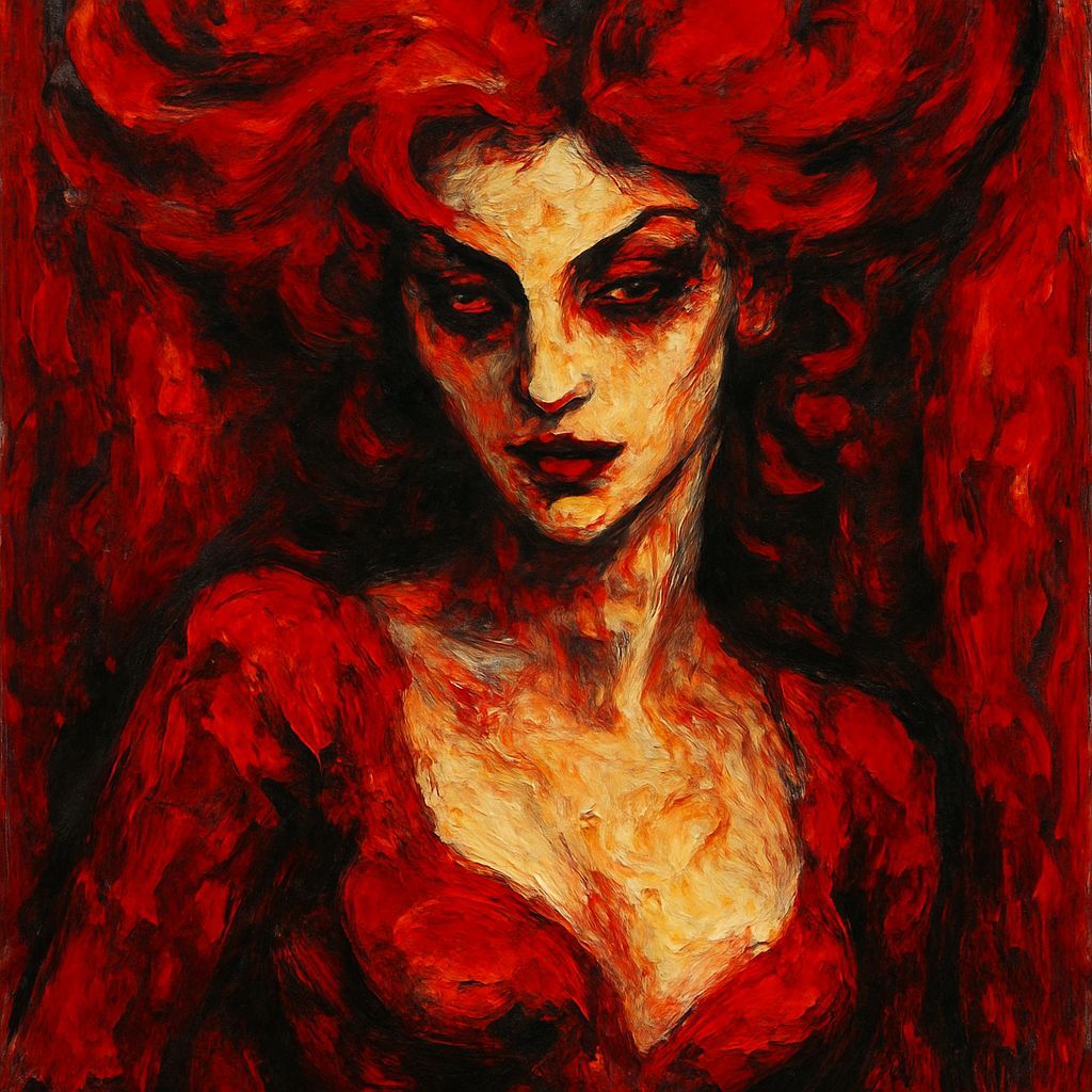 Crimson Temptress in Expressionist Style
