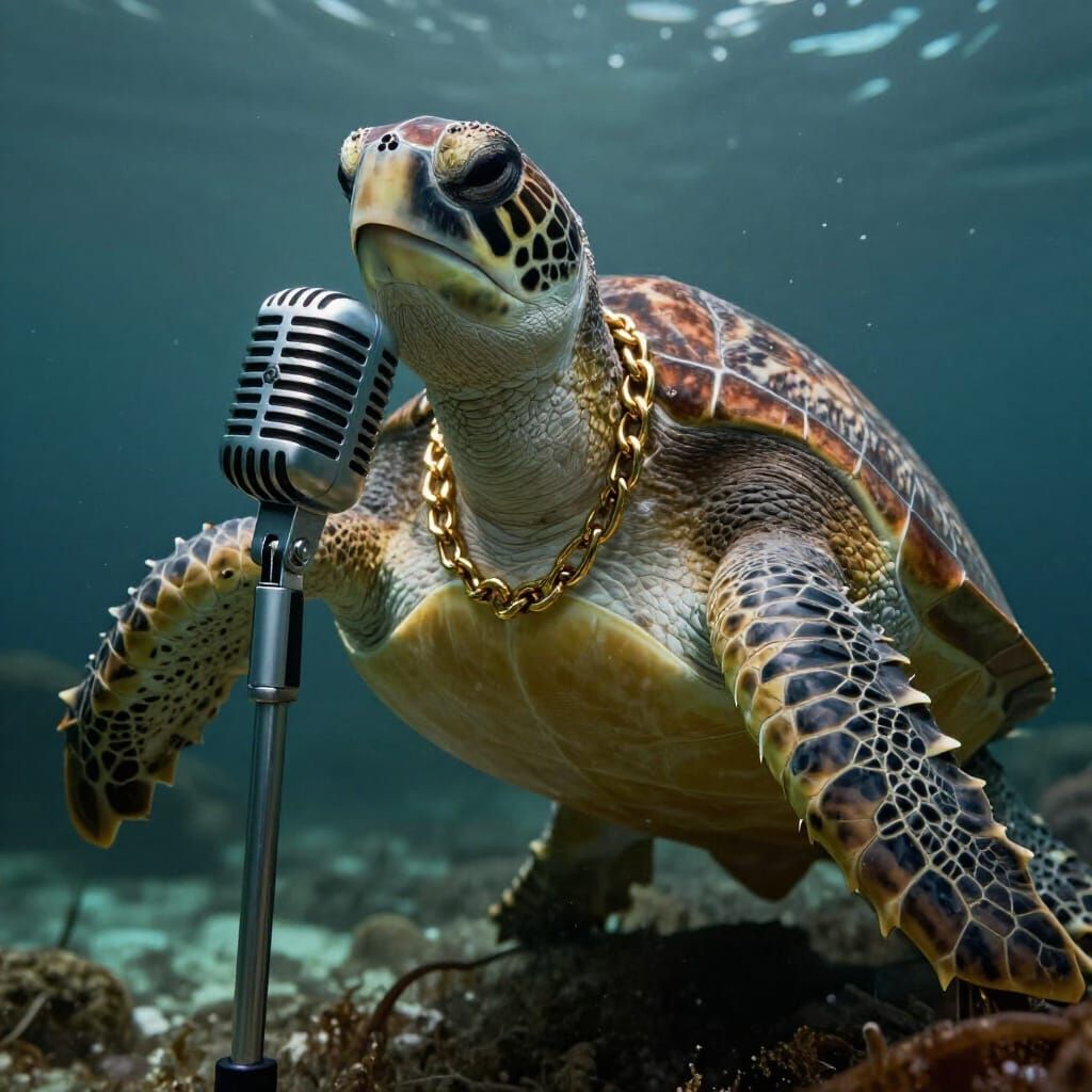 Photorealistic Rapping Turtle with Microphone Underwater