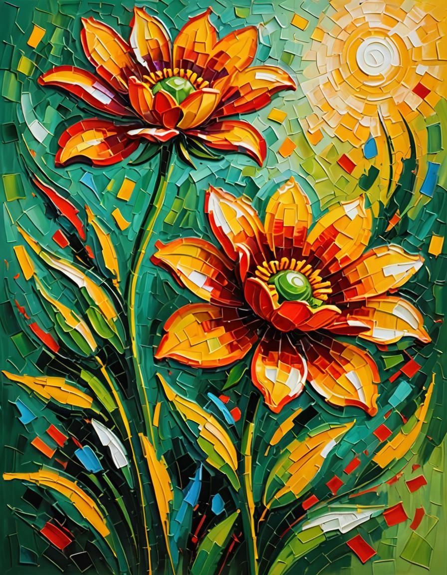 Colorful Flowers in Expressionist Neo-Impressionism Style