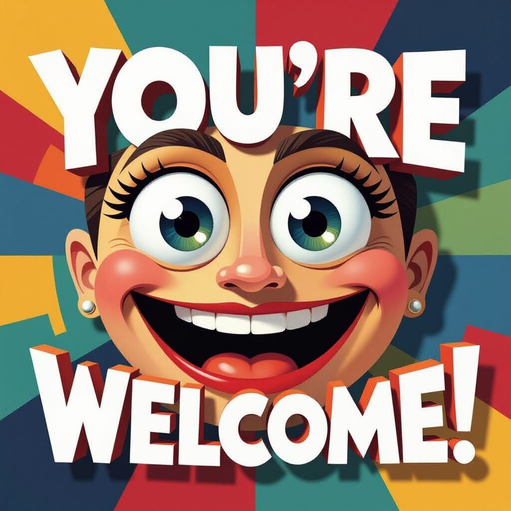 Joyful "You're Welcome" in Neo-Cubist Art Deco Style