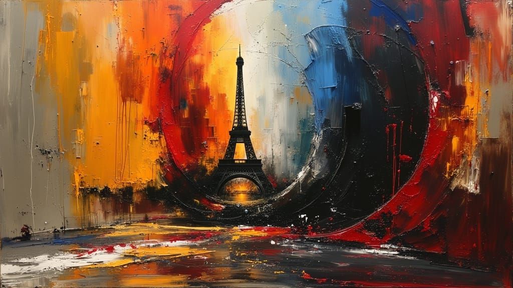 Eiffel Tower Abstraction in Wine Bottle as Oil Painting