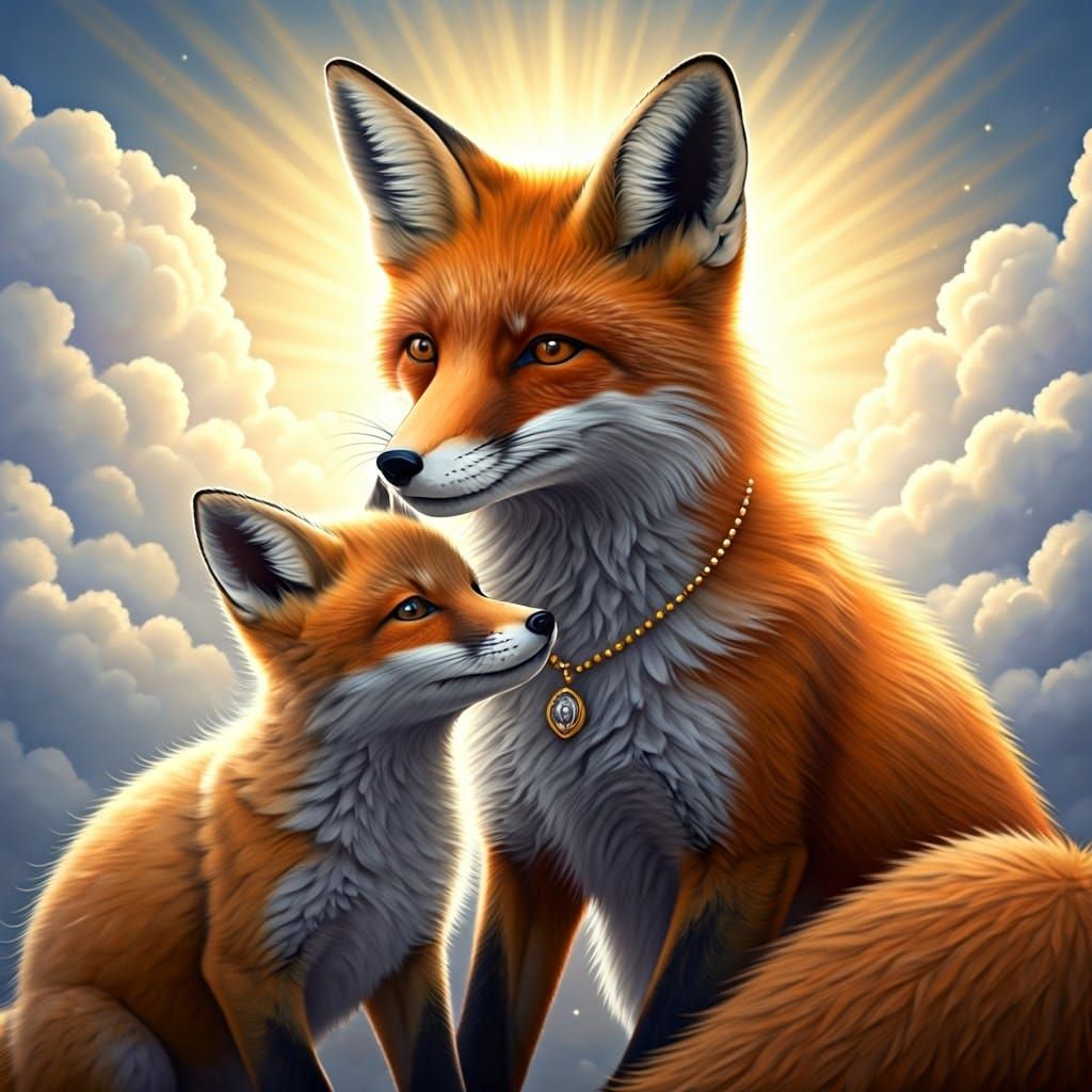 Fox Family Portrait in Dreamy Ethereal Style