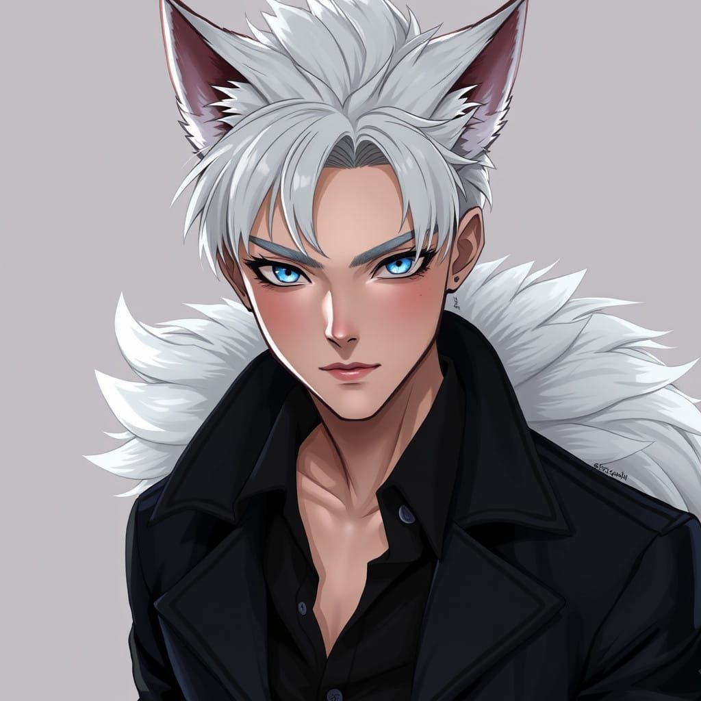 Chiseled Caucasian Man with Wolf Ears and Allure