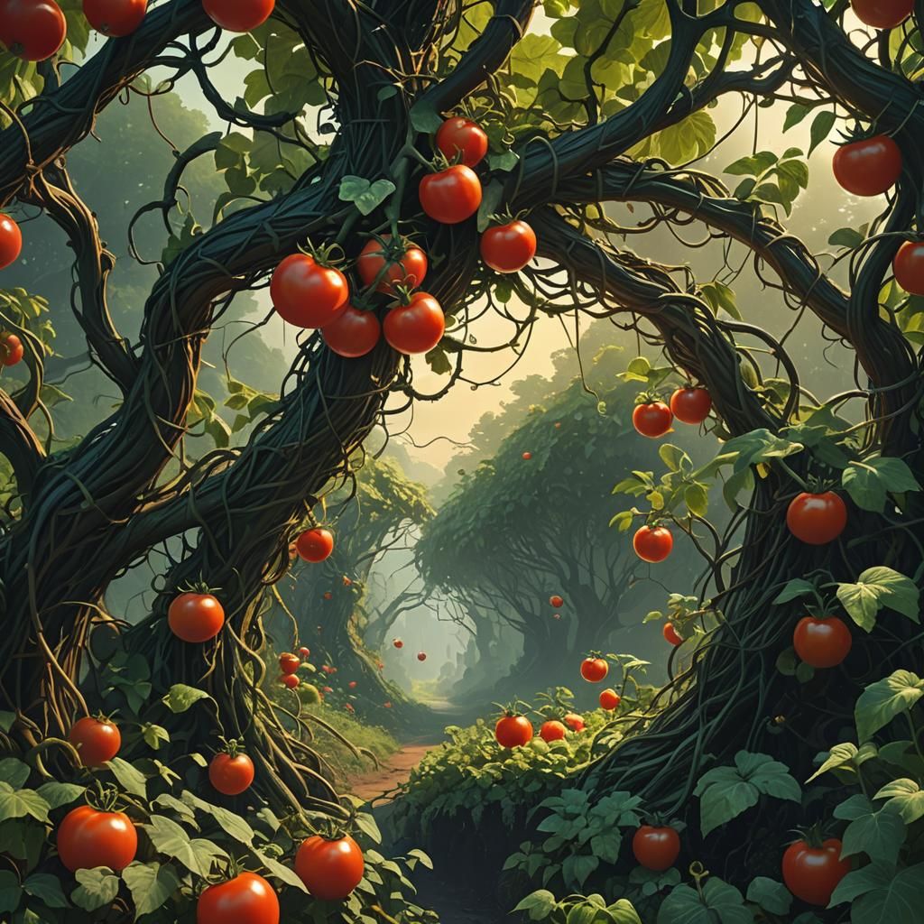 Mystical Tomato in Dreamlike Golden Light