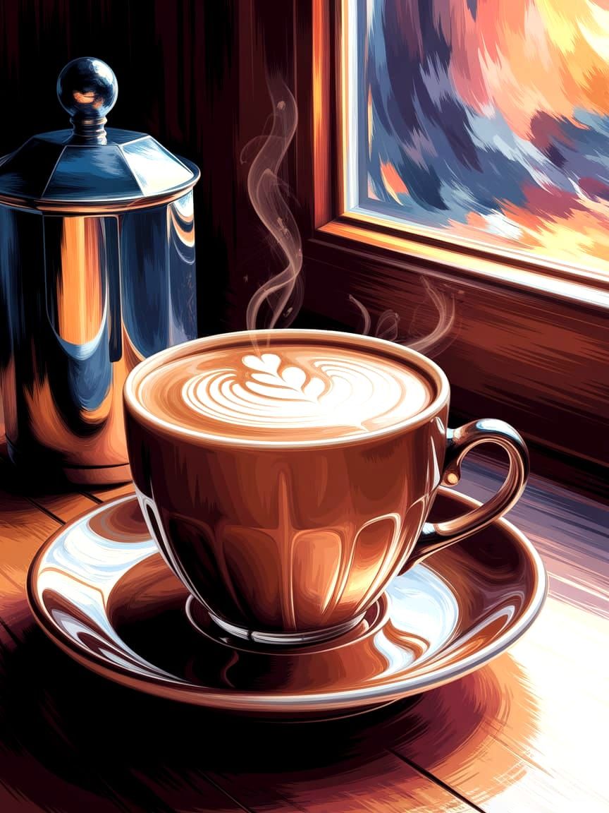 Latte in Photorealistic Oil Paint Style