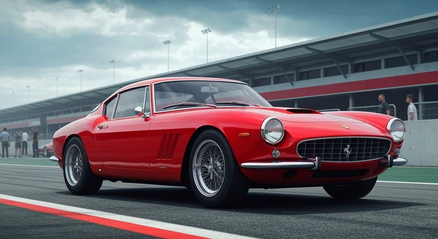 Rosso Corsa Ferrari 250 GT Lusso in Race Paddock