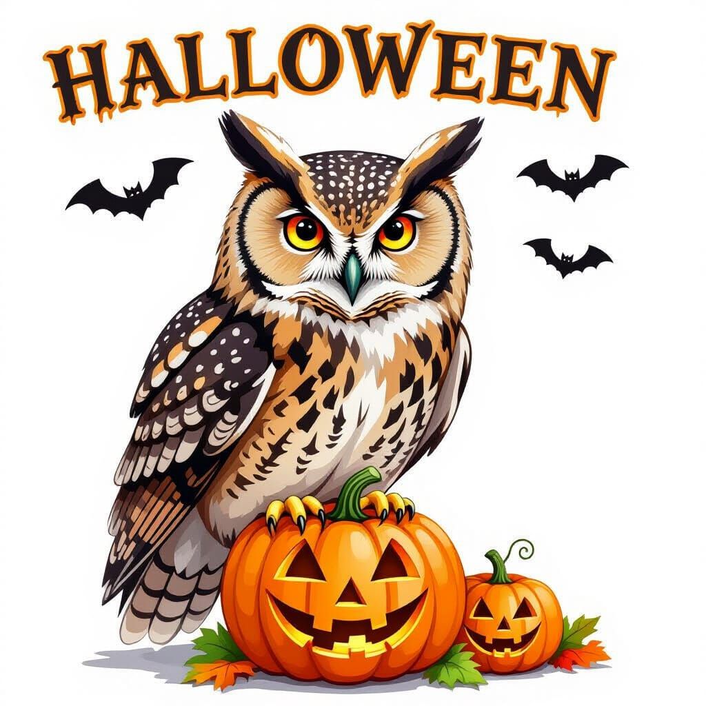 Halloween Owl and Pumpkin Scene