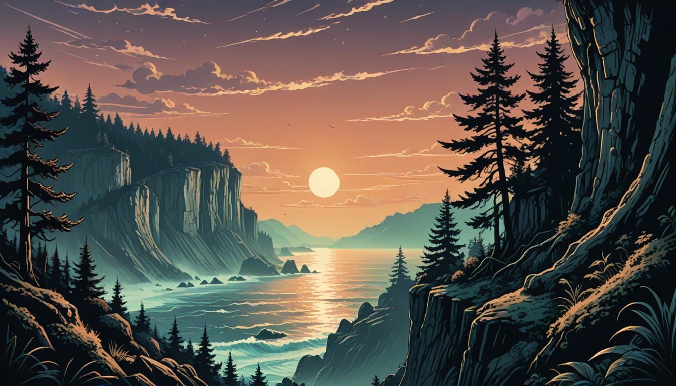 Ethereal Nightmarish Landscape of a Mysterious Coastline in ...