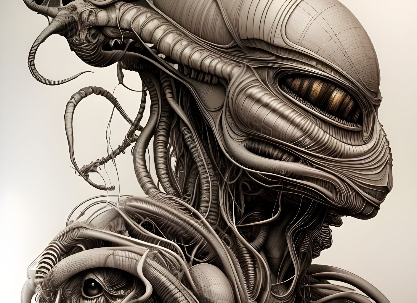 Alien Oracle: Detailed Pencil Sketch Art