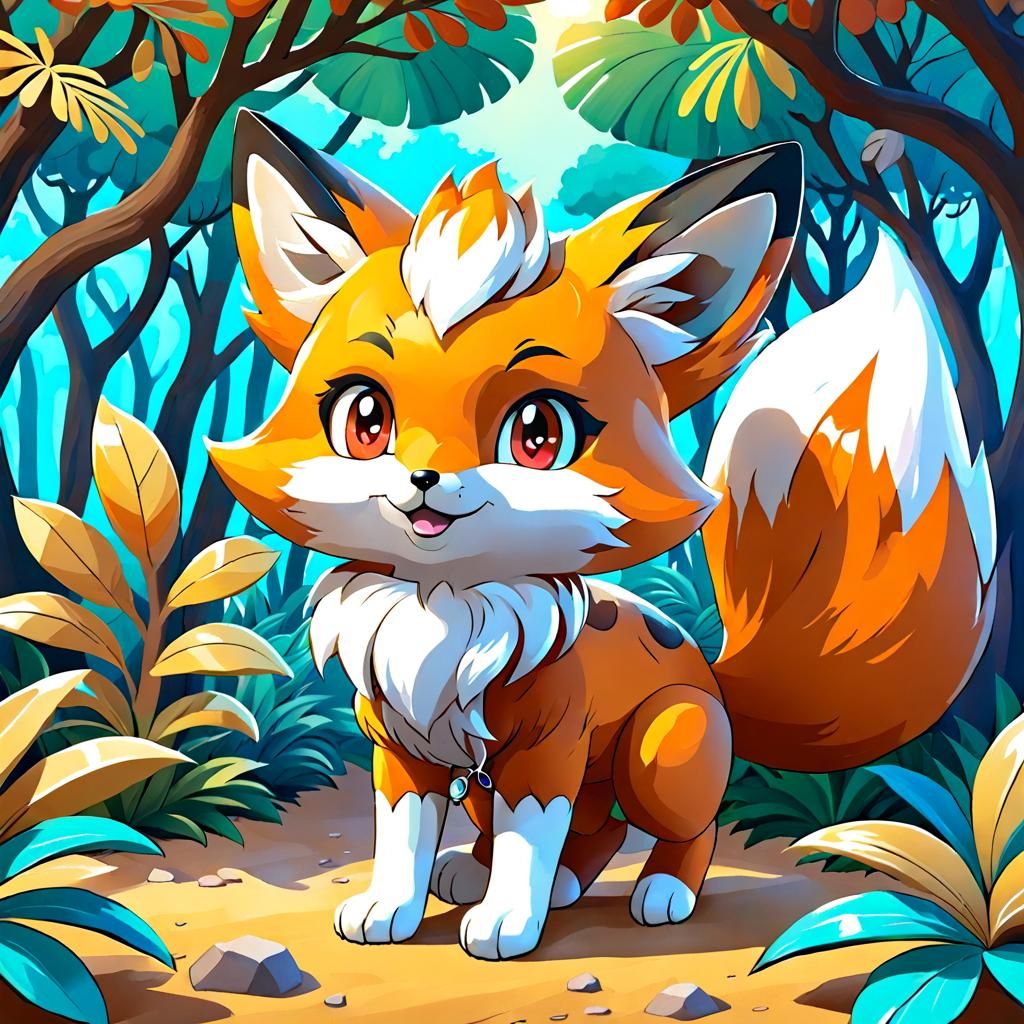 Kawaii Kitsune Fox Pokémon in Sci-Fi Art Style