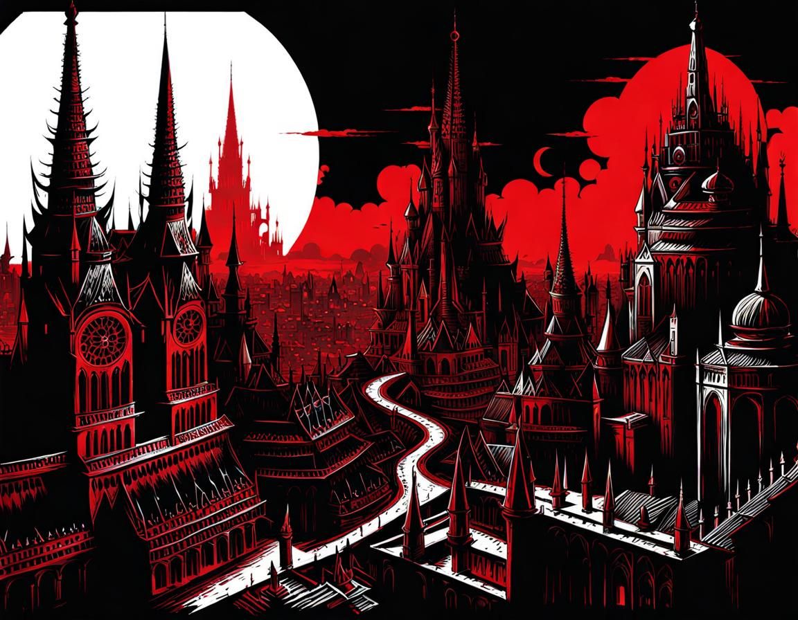 Horror Sci-Fi Cityscape in Abstract Expressionism Style