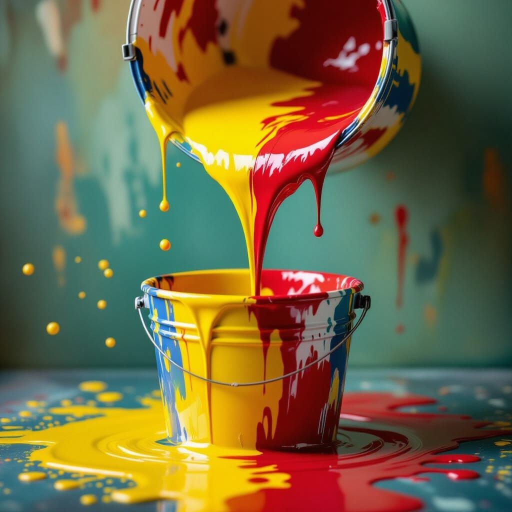 Dynamic Flow of Red and Yellow Paint
