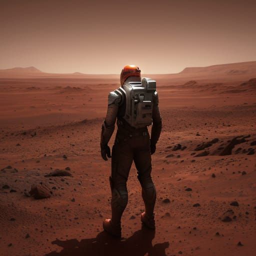 Astronaut Explores Desolate Mars Landscape