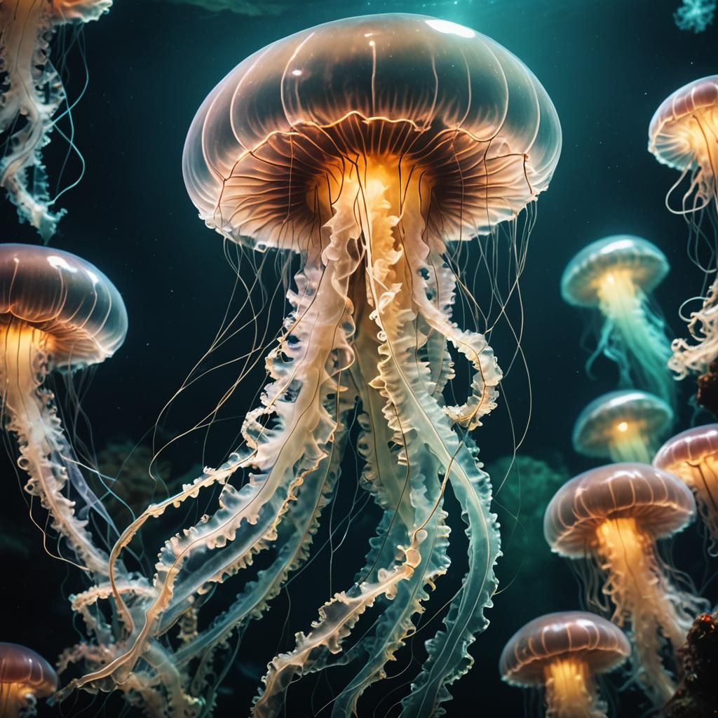 Bioluminescent Jellyfish in Abyssal Cinematic Still