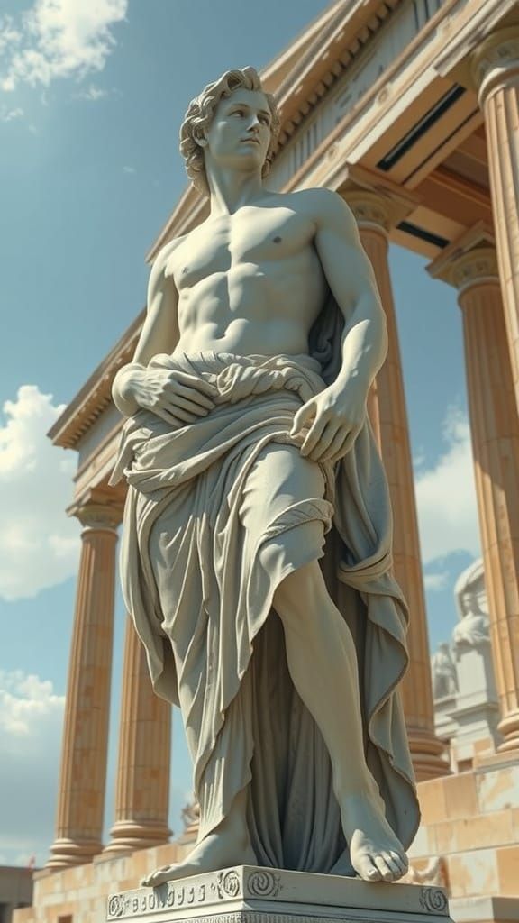 Ancient Roman Warrior in Classical Temple Setting