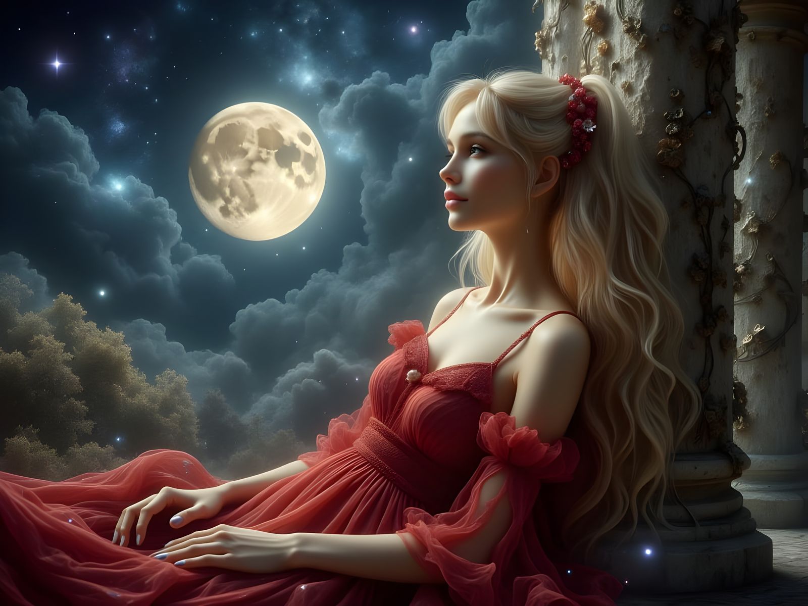 Norse Goddess Contemplating Starry Night