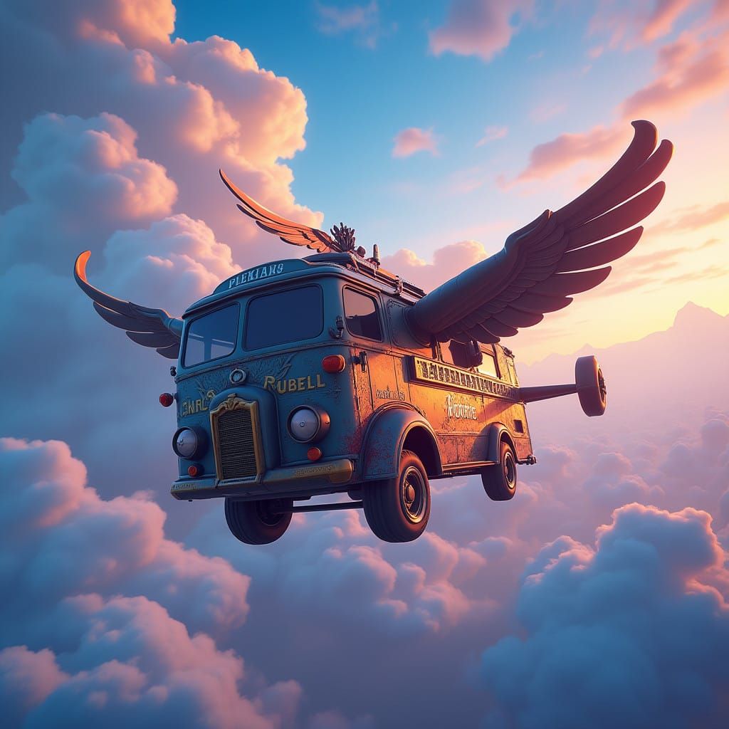 Vibrant Fortnite Battle Bus Concept Art in Surreal Sky